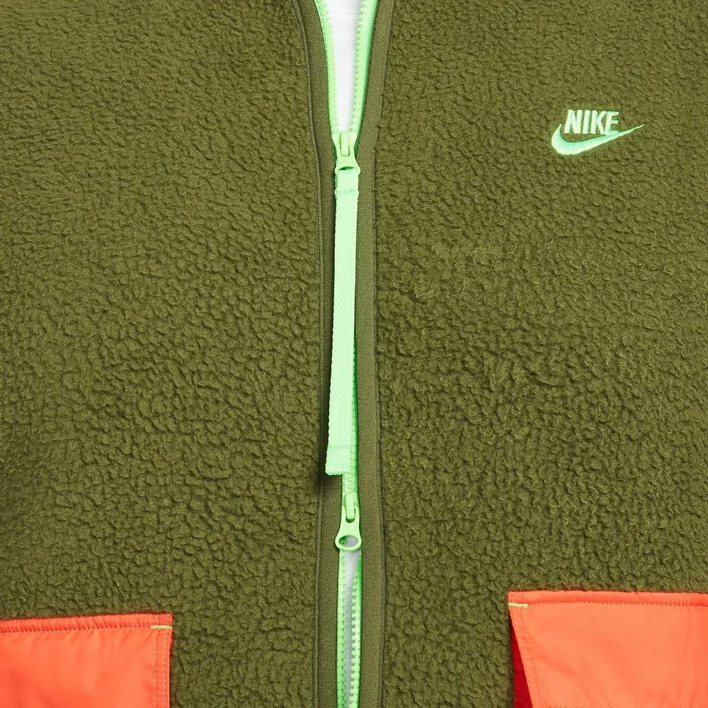 Nike Sportswear Sherpa Fleece Full Zip Jacket Green Orange DD5021 NEW - Picture 9 of 9